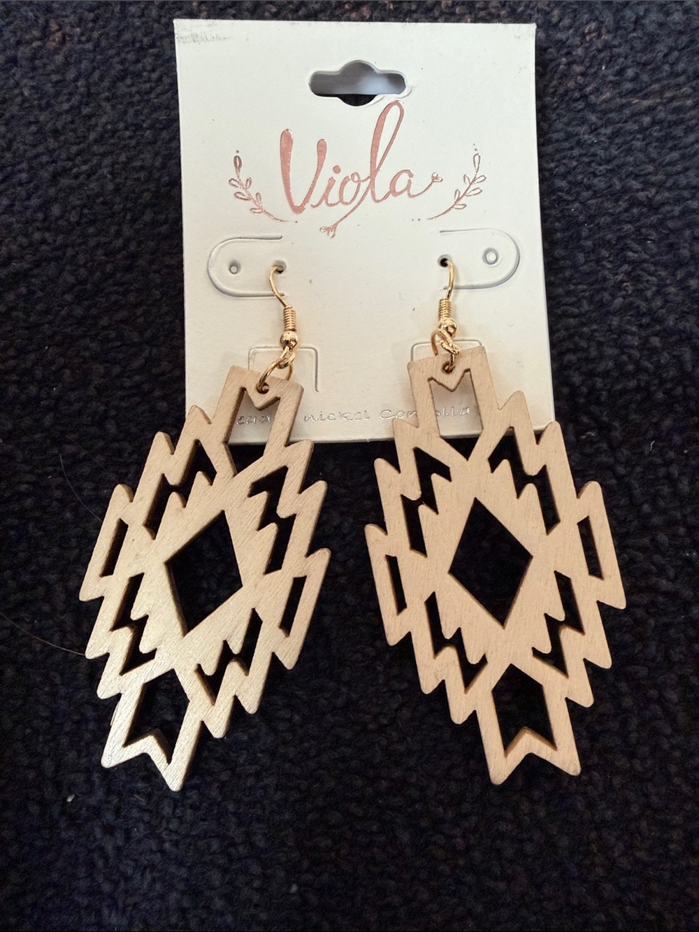 Gold-Tone Geometric Wood Drop Earrings